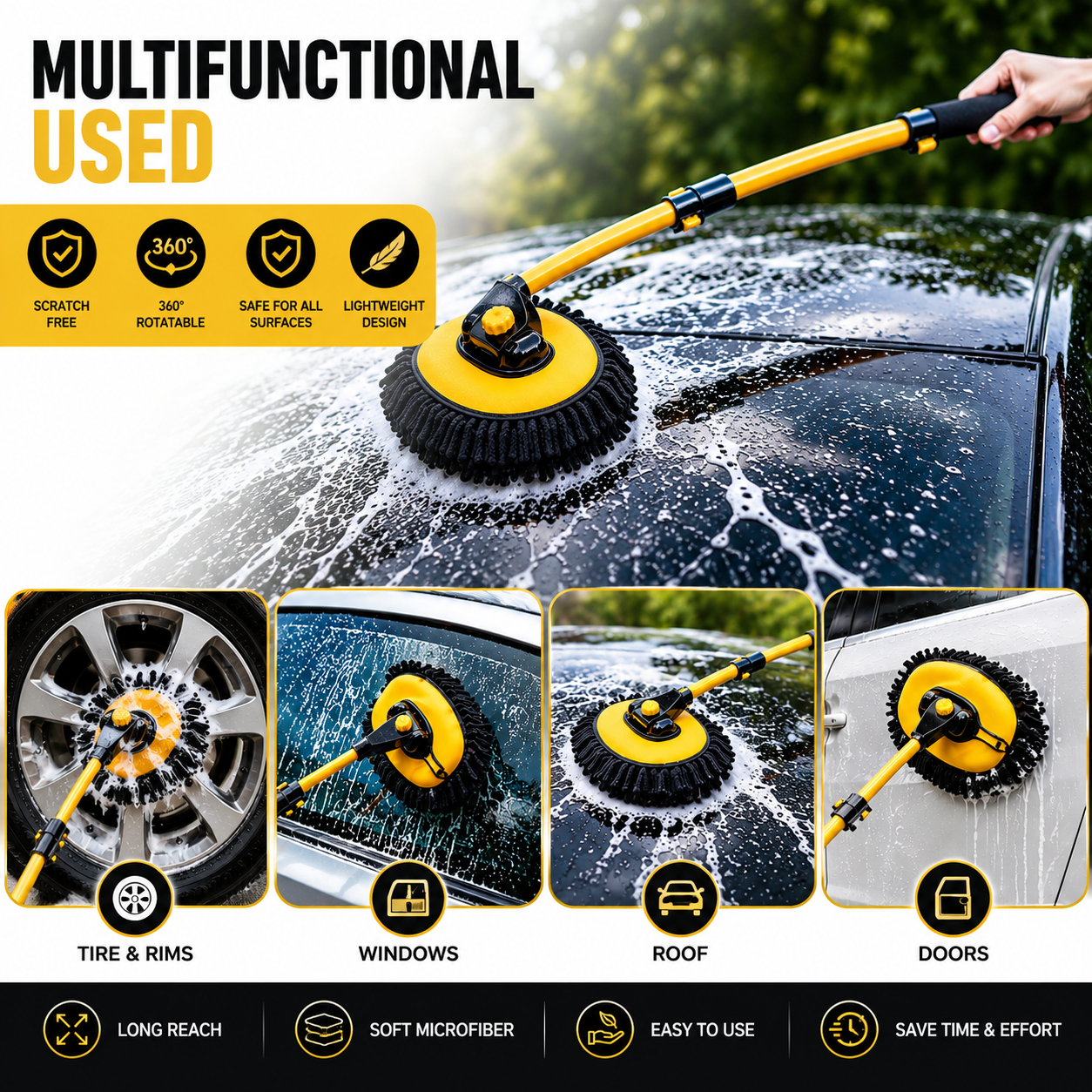Curved Car Cleaning Brush with Telescopic Handle