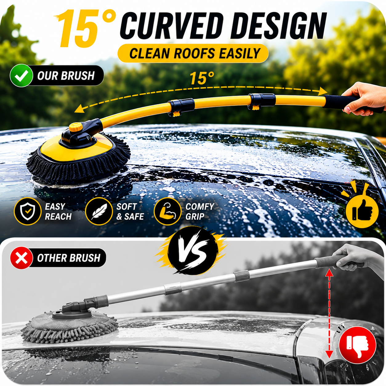 Curved Car Cleaning Brush with Telescopic Handle