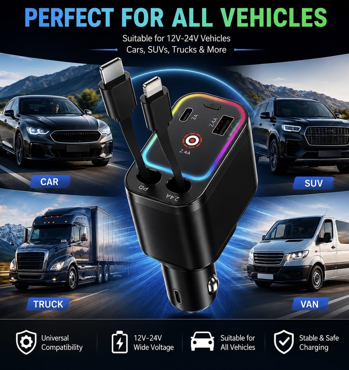 ChargeMate™ 4 in 1 Car Charger