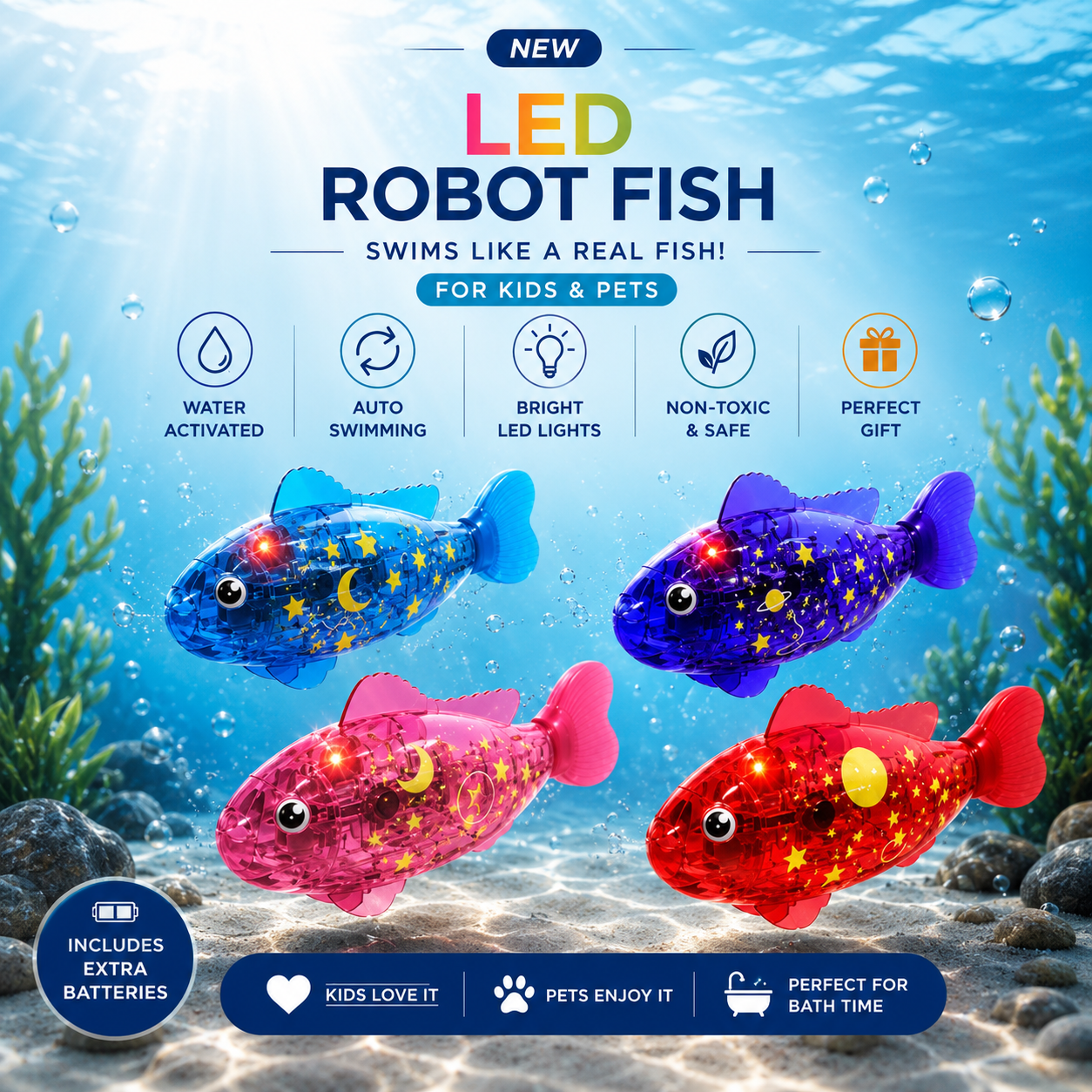 Splash Buddy™ – LED Swimming Robot Fish Toy
